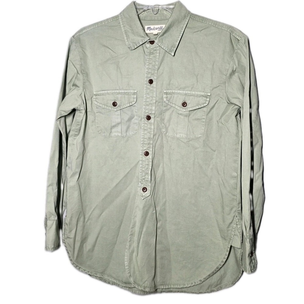 Madewell Military Popover Shirt XSmall Sage Green Utility Long Sleeve